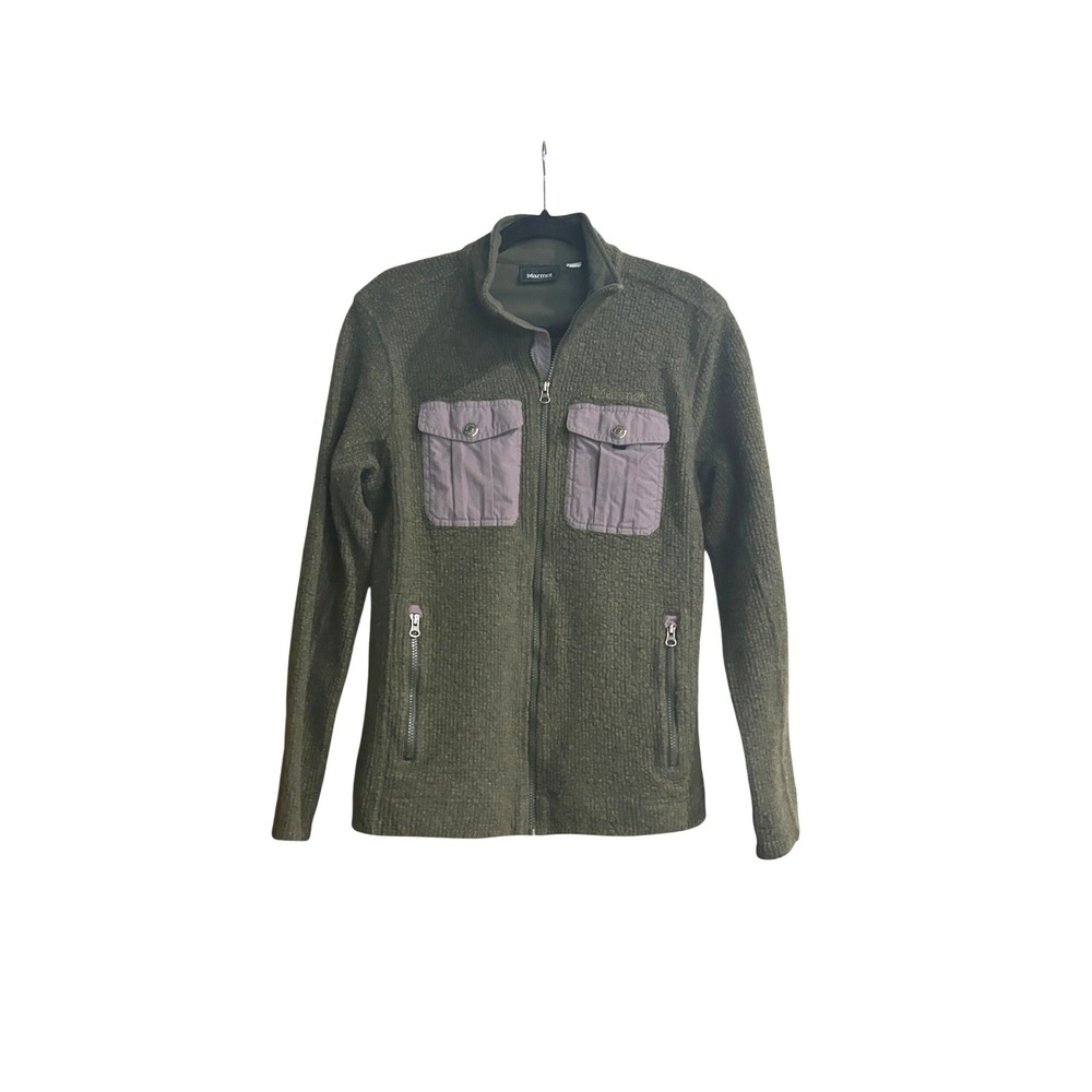 Marmot Halsey Jacket Coolmax Wool Blend Full Zip Olive Green Mens M Gorpcore